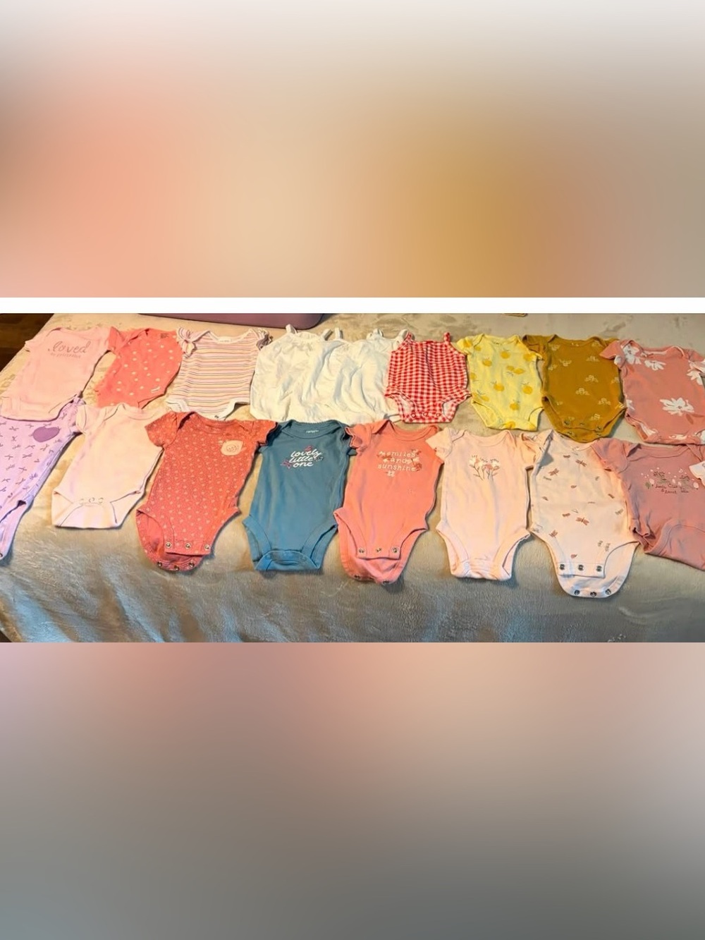 Newborn clothes mixed seasons pants and onesies. 38 pieces